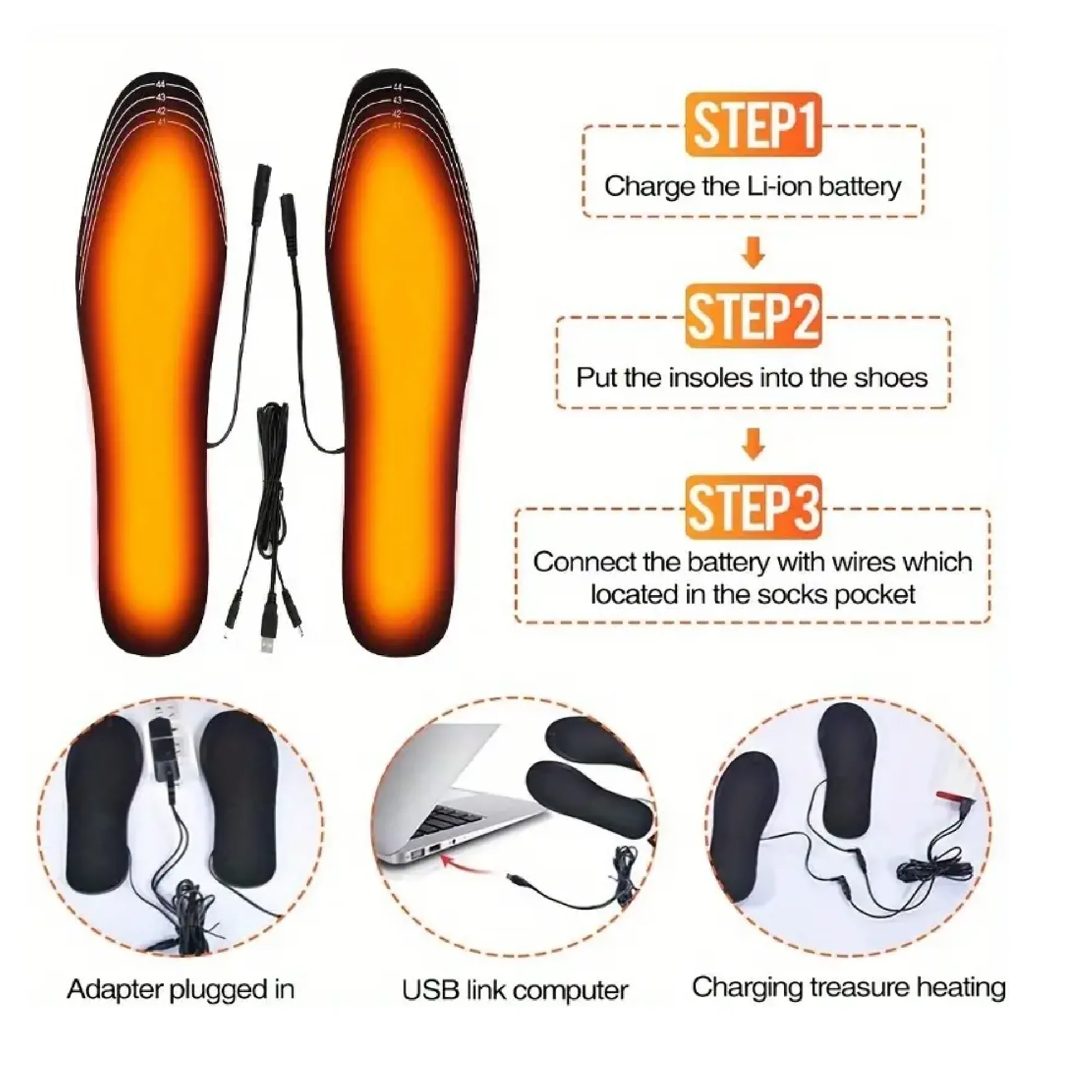 1 Pair USB Heated Shoe Insoles, Electric Foot Warming Pad Feet Warmer Sock Pad Mat Winter Outdoor Sports Heating Insole Winter Warm