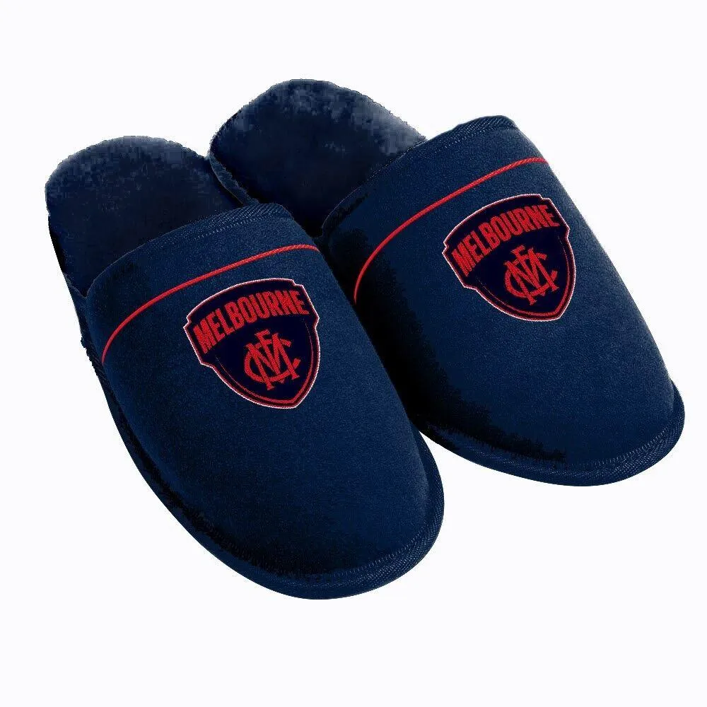 AFL Supporter Slippers - Melbourne Demons - Mens Size - Fluffy Winter Shoes