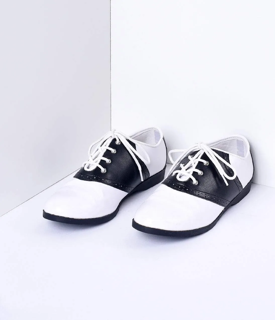 Black & White Classic Lace Up Saddle Shoes