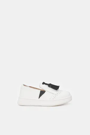 Boys Embellished White Slip-On Shoes