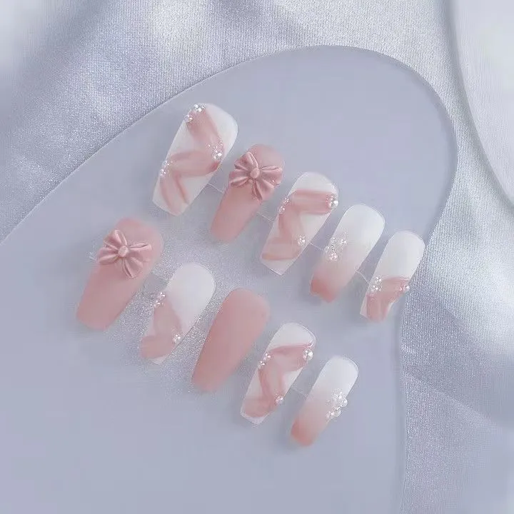 Handmade Pink Ballet Shoes Nail Art - Gentle White Detachable Patches