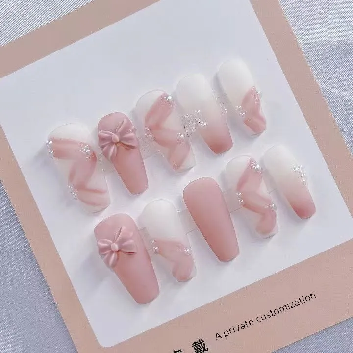 Handmade Pink Ballet Shoes Nail Art - Gentle White Detachable Patches