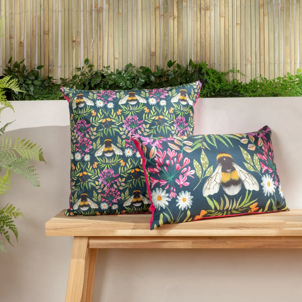 House of Bloom Zinnia Bee Rectangular Outdoor Cushion Navy