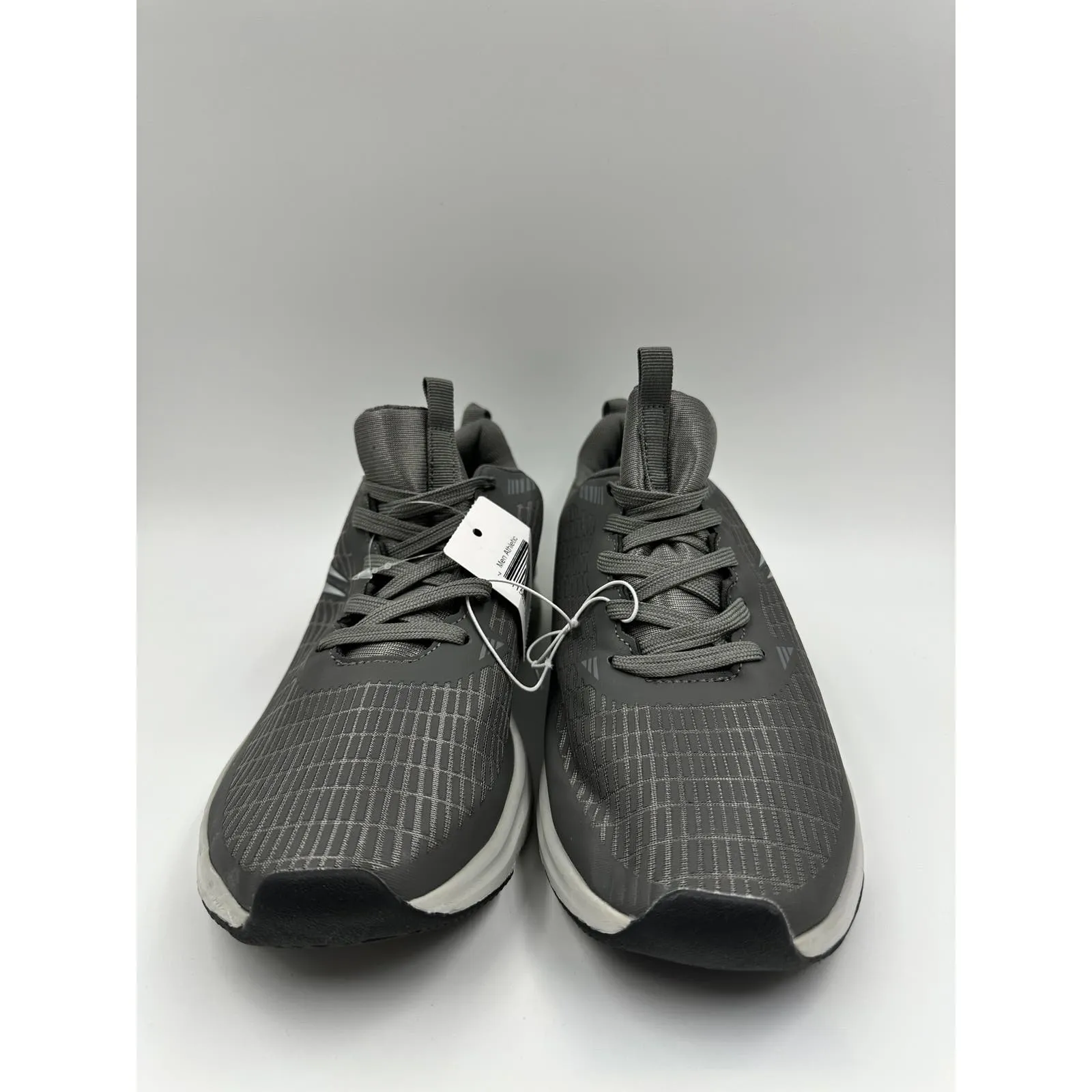 Men's Size 10, Gray Low Top Running Sneakers with White Soles and Running Tread