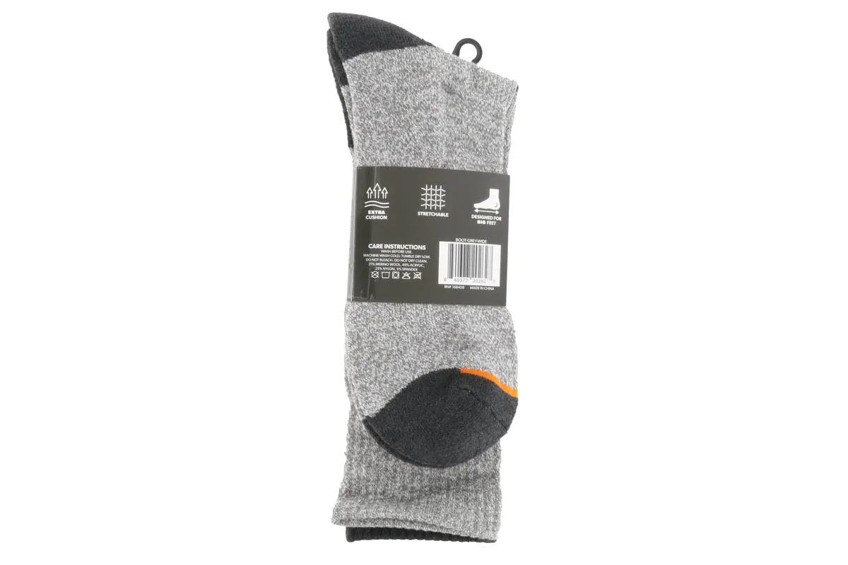 Michael Ellis BIG Work Boot & Hiking Socks Grey 2-Pack - Wide