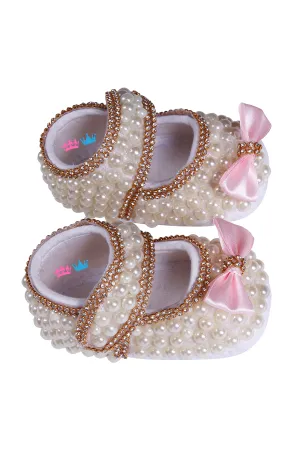 Pink Bow and White Pearl With Chain Border