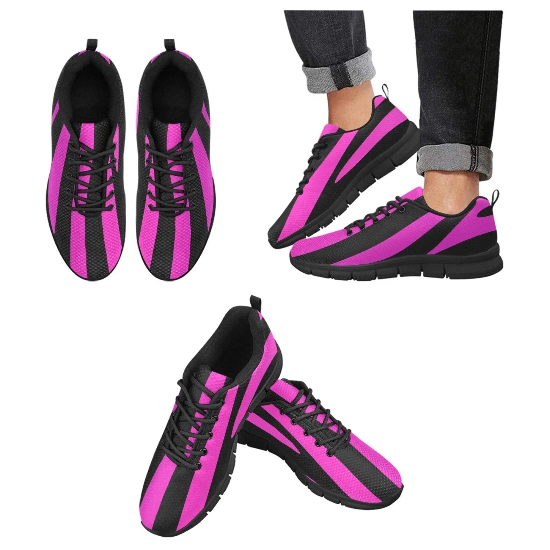 Sneakers For Women, Black And Purple Stripe - Running Shoes