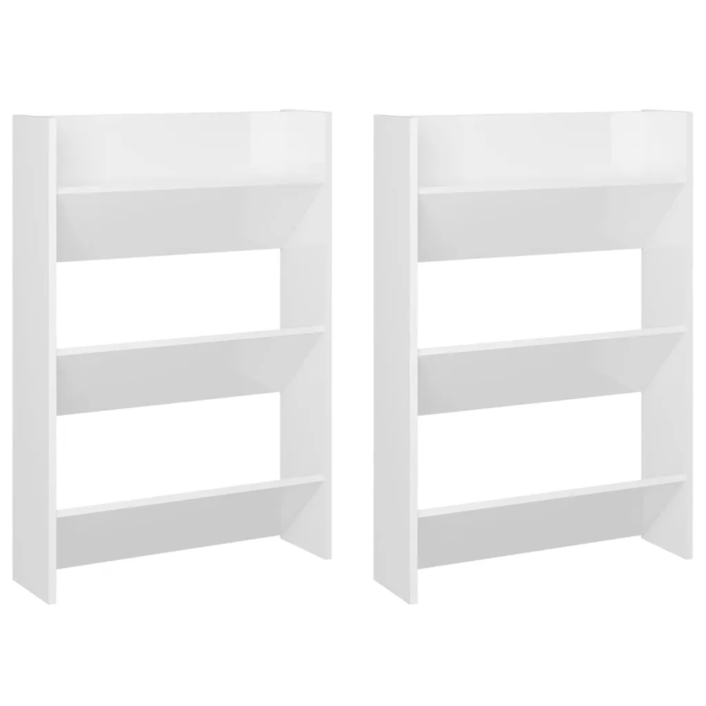 Wall Shoe Cabinets 2 pcs High Gloss White 60x18x90cm Chipboard