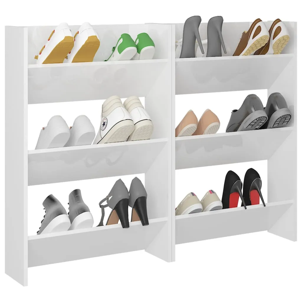 Wall Shoe Cabinets 2 pcs High Gloss White 60x18x90cm Chipboard