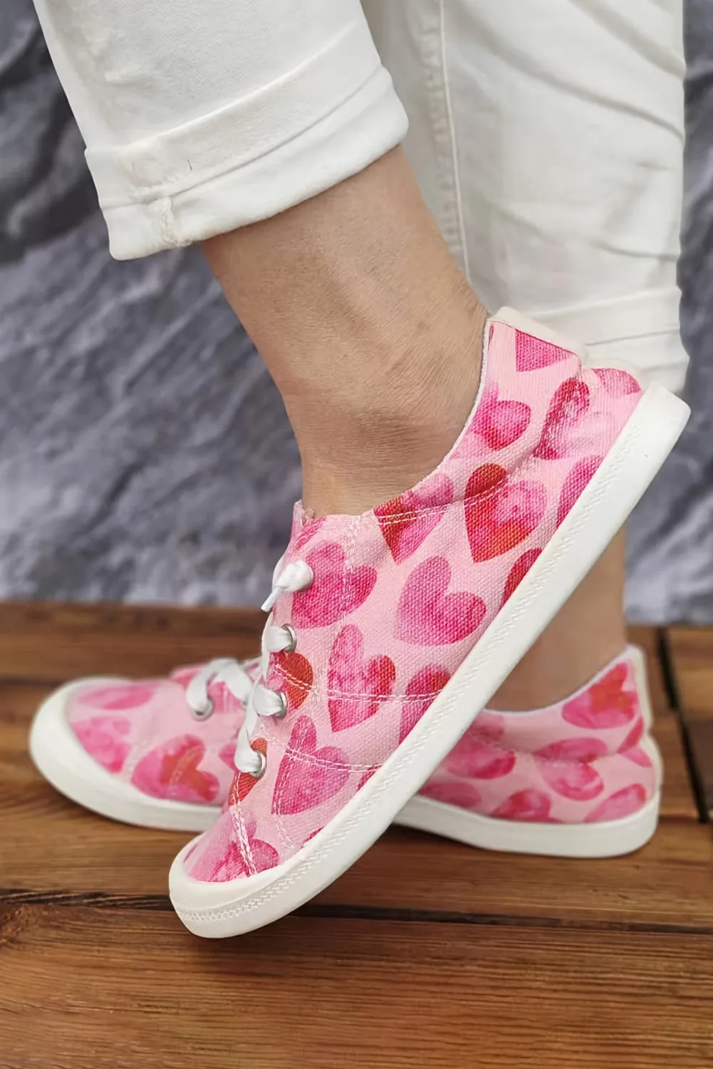 Women's Heart Shaped Criss Cross Slip On Canvas Shoes