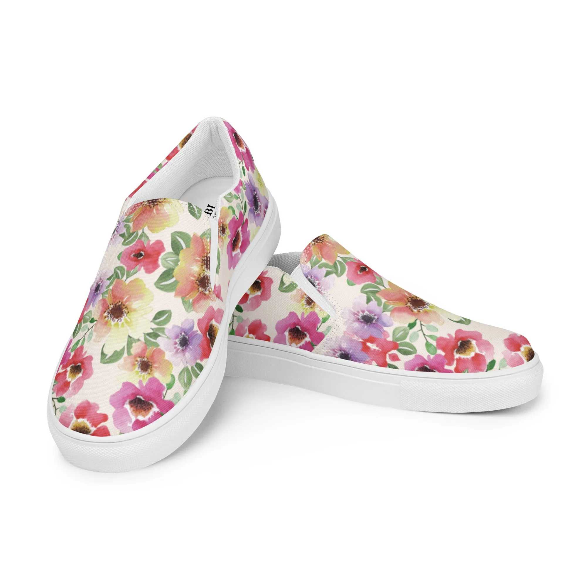 Women’s slip-on canvas shoes Poppy Bloom Flowers Design by IOBI Original Apparel